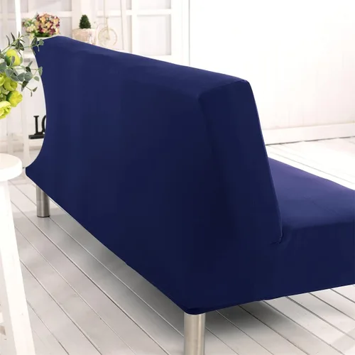 Vista 4 de Funda elástica para futón sin brazos, funda plegable para sofá cama con parte inferior elástica, lavable a máquina (azul oscuro)