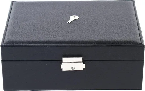 Vista 4 de SHZICMY Joyero para mujeres y niñas, 2 capas de piel sintética, organizador de joyas con cerradura con bandeja extraíble, soporte de exhibición