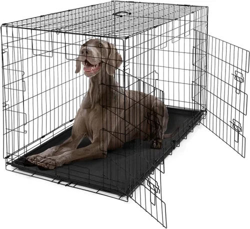 Vista 11 de BOWHAUS Jaula plegable de alambre para perros con panel divisor, bandeja a prueba de fugas y patas protectoras, puerta individual y doble, jaula