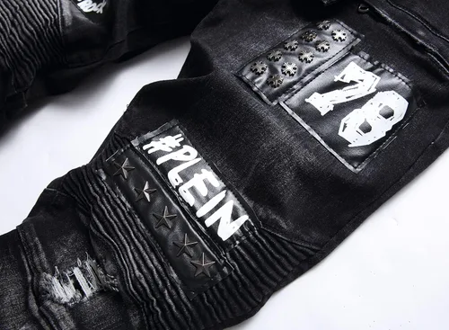 Vista 5 de Liuhond Skinny Slim Fashion - Jeans elásticos de motociclista de Hip Hop con agujeros rectos rasgados.