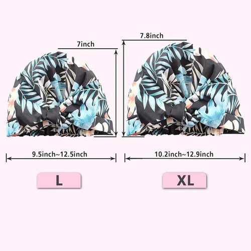 Vista 5 de Gorro de ducha para mujer, reutilizable, impermeable, para cabello largo, para ducha, bonito gorro de ducha extra grande para trenzas (hojas)