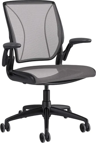 Vista 16 de Humanscale Diffrient World - Silla de escritorio de oficina – Brazos Duron ajustables – Marco negro a rayas negras respaldo y malla de asiento