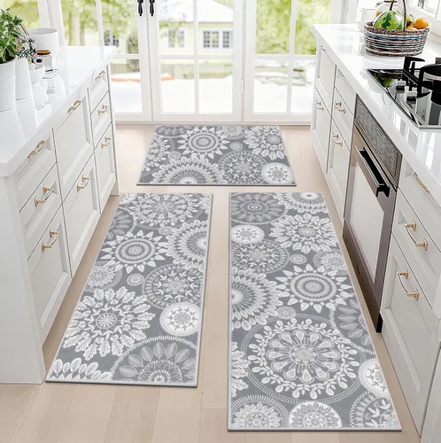 Vista 7 de Bsmathom Conjunto de Alfombras de Cocina Boho 3 Piezas, Alfombra de Cocina Antideslizante de Estilo Granja, Alfombras de Cocina Lavables