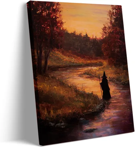 Vista 22 de Bonito arte de lectura de fantasmas, póster de pared de bosque de Halloween con hongos y plantas, impresión de lectura de fantasmas caprichosa