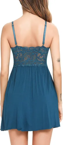 Vista 3 de Ababoon - Ropa de dormir modal de encaje para mujer, camisón babydoll con cuello en V