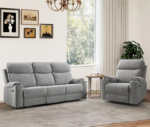 Vista 37 de HAOMARKETS Silla reclinable eléctrica para adultos con puerto USB, sofás reclinables eléctricos de tela suave con portavasos de metal, sillas