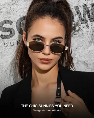 Vista 3 de SODQW Lentes de sol ovalados retro para mujer, diseño vintage de los años 90, lentes de sol a la moda