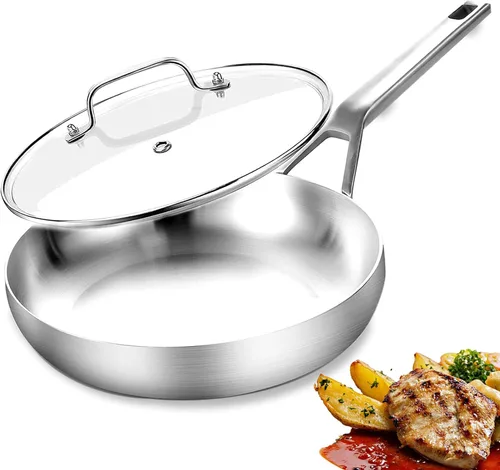Vista 13 de Yeksum Sartén de acero inoxidable de triple capa completamente adherida de 8 pulgadas, sartenes para tortilla, sartén para huevos, sartén de chef