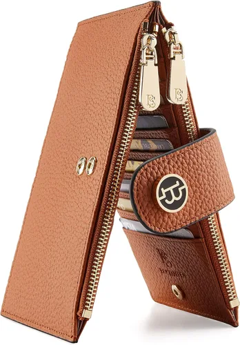 Vista 12 de BOSTANTEN - Carteras de cuero para mujer grandes con bloqueo RFID, billetera delgada de dos pliegues con bolsillo con cremallera, Grande, Minimalista