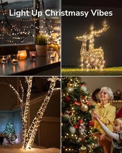 Vista 5 de ULG - Luces de cuerda de Navidad de 2 paquetes mejoradas de 186 pies con 500 LED, luces de hadas impermeables extensibles con función de memoria, 8