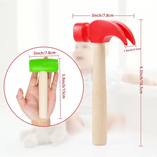 Vista 2 de Martillo de juguete de simulación de martillos de madera, martillo pequeño de plástico para niños pequeños, herramientas de mantenimiento portátiles