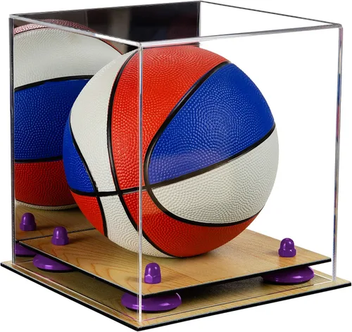 Vista 110 de Better Display Cases Mini acrílico - Miniatura (no tamaño completo) Baloncesto vitrina con elevadores negros y espejo (A015-BR)