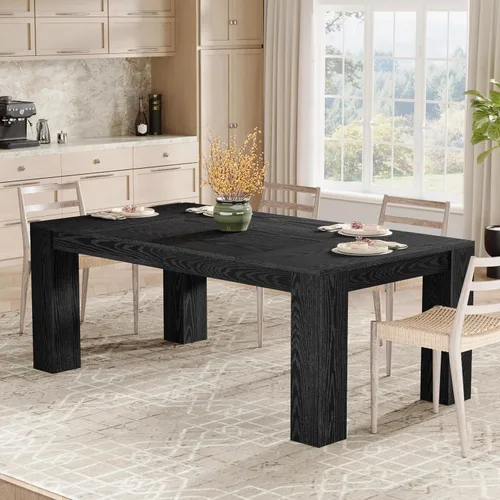 Vista 4 de Tribesigns Mesa de comedor de 63 pulgadas para 4 a 6, mesa rectangular de cocina, mesa de comedor de madera negra para cocina del hogar, comedor