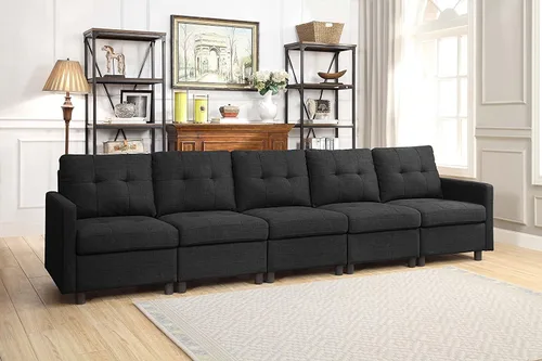 Vista 9 de Sofá seccional modular de 3 plazas, sofá tapizado espacio pequeño del brazo de lino Gris claro