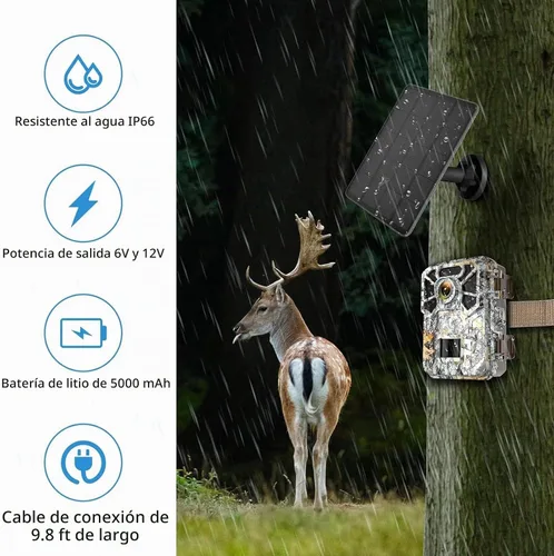 Vista 4 de Panel solar para cámara de sendero, kit de cargador solar con batería de litio recargable de 5000 mAh incorporada - Salida: 12V/1A, 6V/1.5A, kit