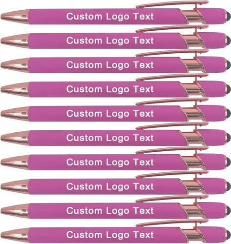 Vista 12 de Bolígrafos personalizados con lápiz capacitivo, negro, 10 unidades Custom Name Logo, Black/Blue ink Option, Bulk Engraved, for Church, Wedding
