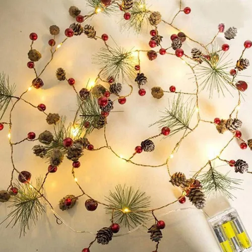 Vista 8 de Guirnalda de Navidad funciona con pilas LED iluminada mini guirnalda de cono de pino para Navidad (sin batería)