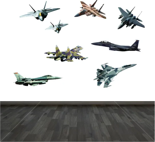 Vista 2 de Fighter Jets - Calcomanías gigantes (8 piezas) - Calcomanías de pared extraíbles y reposicionables para cualquier habitación de niños.