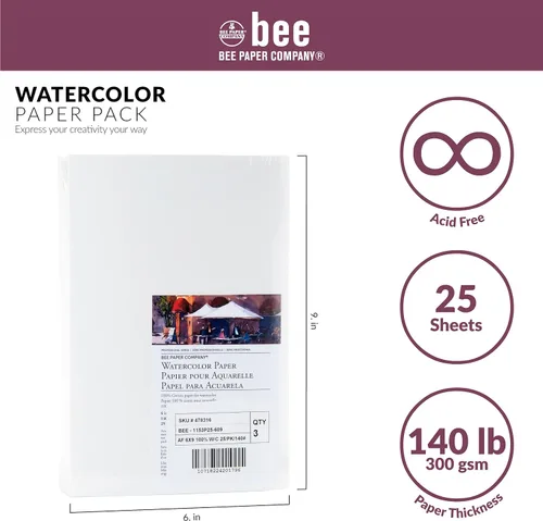 Vista 2 de Bee Paper - Paquete de papel de algodón prensado en frío para acuarelas 140#, 100% trapo