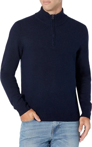 Vista 2 de Tienda Essentials Suéter de manga larga con cremallera de un cuarto de tacto suave para hombre