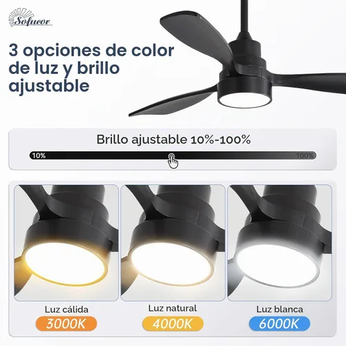 Vista 5 de Sofucor Ventiladores de techo inteligentes de 48 pulgadas con luces