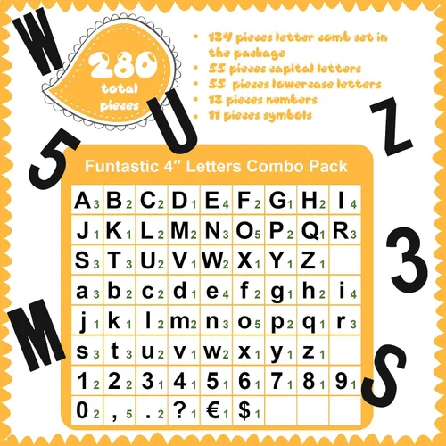 Vista 2 de Tenare Juego de 134 letras coloridas del alfabeto de 5 pulgadas, letras del alfabeto, números y recortes de puntuación para tablón de anuncios, Negro