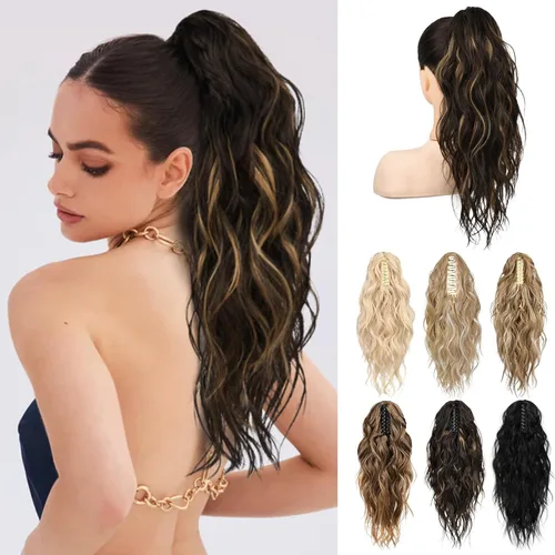 Vista 15 de LONAI Extensión de cola de caballo, extensiones de cola de caballo de 18 pulgadas con clip de garra ondulada ZJ001, longitud al hombro, extensiones