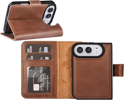 Vista 11 de HARDISTON Funda de piel auténtica hecha a mano compatible con iPhone 11 Pro de 5.8 pulgadas, funda magnética desmontable con tarjeteros - bordes