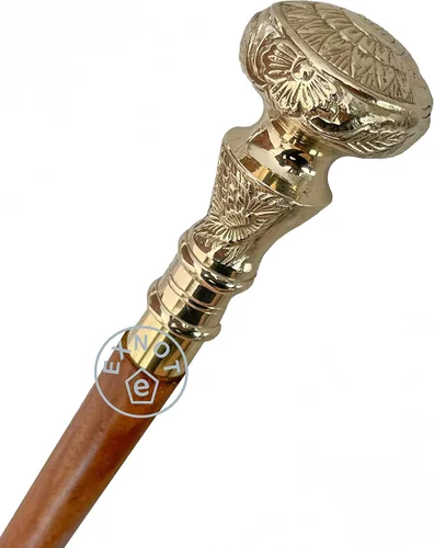 Vista 3 de Bastón de madera plegable con mango de latón estilo victoriano, telescópico, bastón de caña ideal para regalo