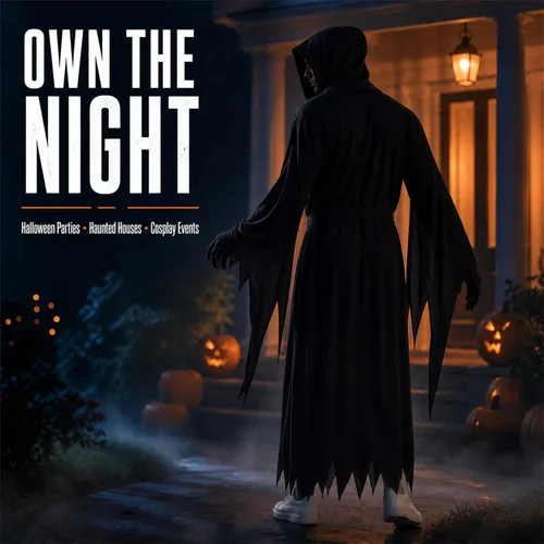 Vista 6 de Disfraz de fantasma aterrador de Halloween para adultos y niños, máscara
