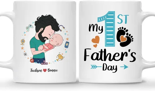 Vista 9 de Gossby Taza de café personalizada para el primer día del padre, Leveled Up to Daddy - Regalo personalizado para nuevo papá, regalo para papá por