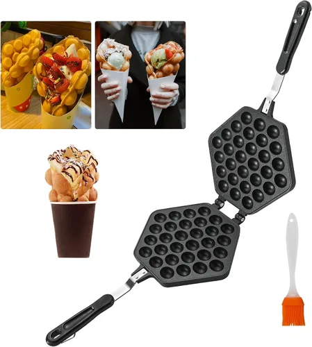 Vista 3 de MAOPINER Molde para hacer gofres de burbujas, molde para gofres, olla antiadherente de doble cara para hacer waffles de huevo y forma de pez
