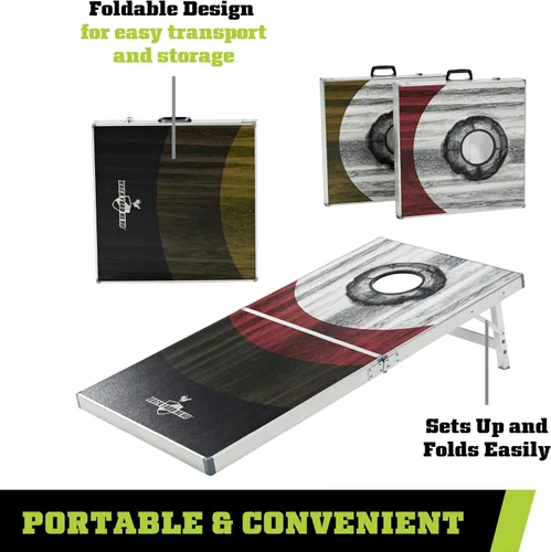 Vista 6 de Backyard Hero Juego de Cornhole de 4 x 2 pies con tablas resistentes al agua y marco de aluminio, 8 bolsas de frijoles ACA y diseño plegable