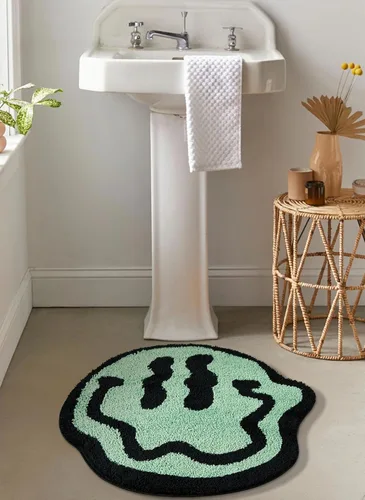 Vista 12 de Estmy Happy Face - Alfombra de baño redonda de 2 pies, color blanco/negro, antideslizante, lavable, estética, hippie, bohemio, divertida, de felpa