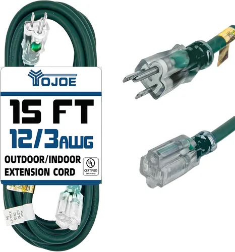 Vista 8 de YOJOE Extensión de cable para interiores y exteriores con extremo iluminado, cable resistente de 3 puntas 15A a prueba de inclemencias del tiempo