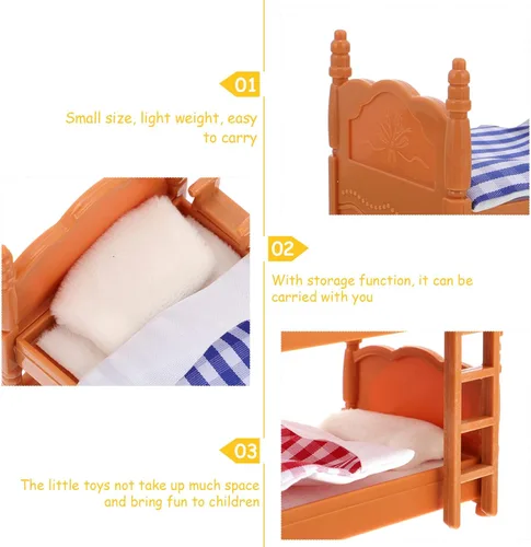 Vista 4 de Cama de casa de muñecas en miniatura, litera de madera para muñecas, casa de muñecas de simulación, accesorios de litera en miniatura, juego