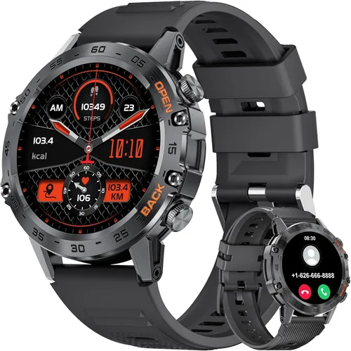 Vista 13 de SUNKTA Reloj inteligente militar para hombres (responder/realizar llamadas), 100 modos deportivos, reloj de fitness impermeable 5 ATM con monitor