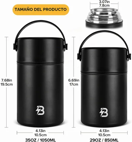 Vista 6 de Termo para comida caliente, frasco térmico para sopa de almuerzo de 29 onzas, recipiente aislado de boca ancha para comida caliente con cuchara