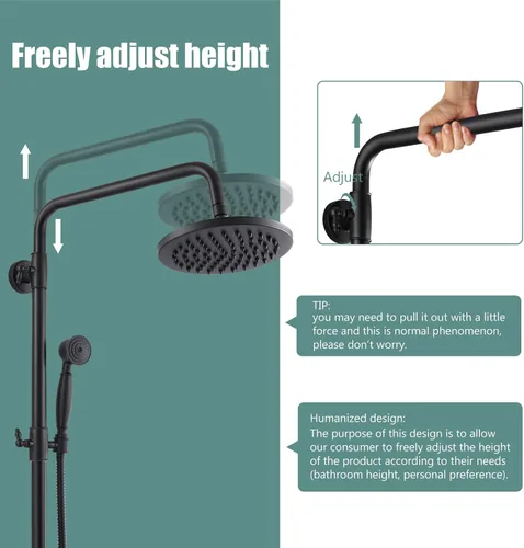 Vista 4 de Sistema de ducha de tubo expuesto de doble función, redondo, cabezal de ducha de lluvia de 8 pulgadas, juego combinado de accesorios de latón