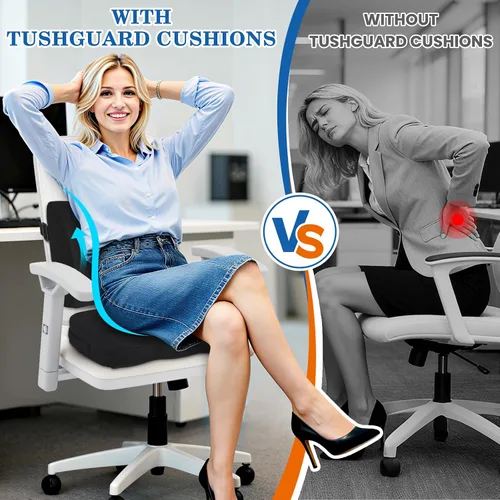 Vista 5 de Cojín de Espalda y Asiento, Cojines de Asiento de Coche y Silla de Oficina, Almohada de Respaldo Lumbar de Espuma Viscoelástica Transpirable, Cojín