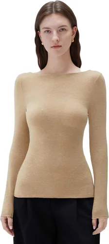 Vista 21 de SUUKSESS - Blusa de manga larga ajustada con cuello barco para mujer, de cachemira como las nubes Negro
