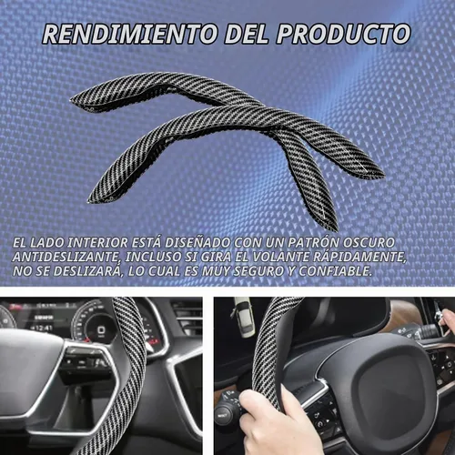Vista 6 de 2 fundas de volante de fibra de carbono de ajuste universal, antideslizantes, protector segmentado para volante, accesorios interiores de automóvil