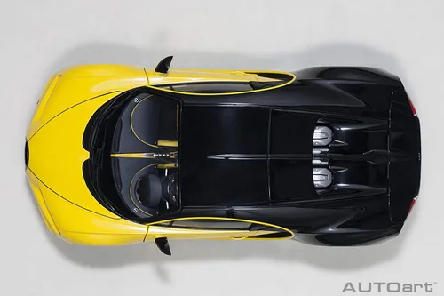 Vista 10 de Autoart Bugatti Chiron Jaune Molsheim Amarillo y Nocturne Negro Modelo 1/18