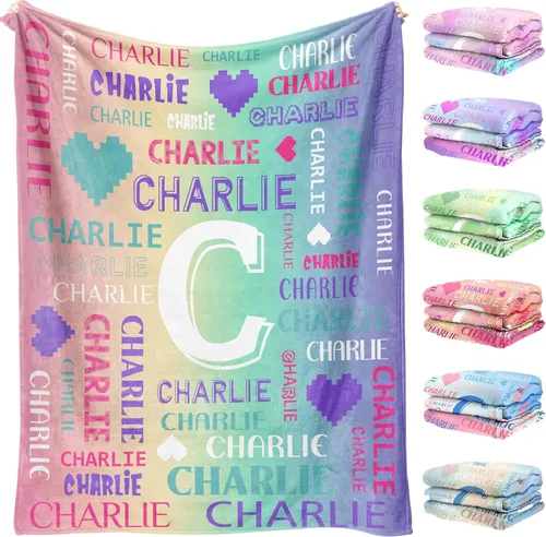 Vista 12 de Manta de nombre personalizada para adultos y niños, manta de nombre personalizada – 9 colores, 7 tamaños, manta de franela gruesa, manta de nombre