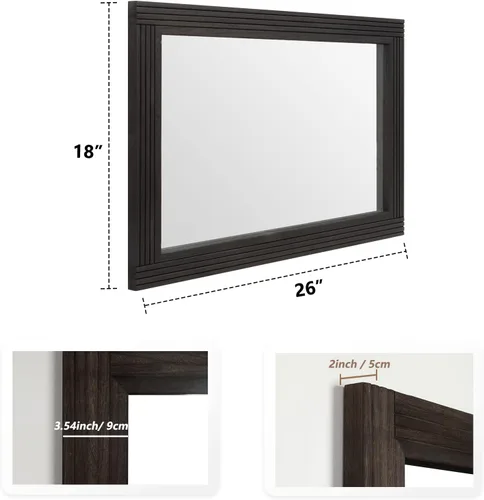 Vista 3 de Espejo de pared de madera empalmada hecha a mano para baño, espejo de tocador rústico estilo granja, arte de pared de decoración, marco de madera