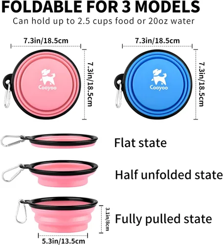 Vista 69 de COOYOO Cuenco plegable para perros, paquete de 2 cuencos plegables para agua para perros y gatos, plato portátil para alimentación de mascotas