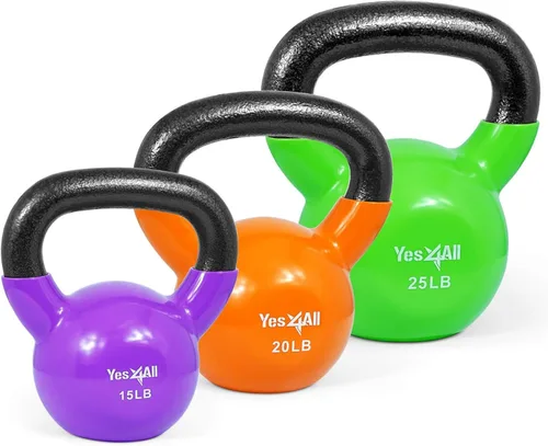 Vista 16 de Yes4All - Juego de pesas rusas recubiertas de vinilo, set combinado para entrenamiento corporal completo, fuerza de agarre, flexiones y ejercicios