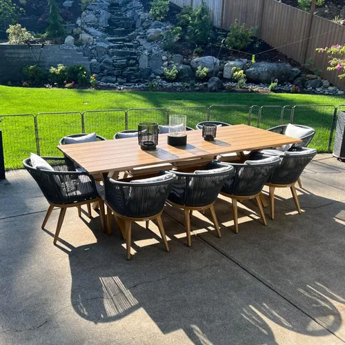 Vista 27 de PURPLE LEAF Juego de muebles para patio de 7 piezas, juego de mesa y sillas de mimbre para exteriores, marco rectangular de aluminio para jardín