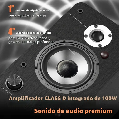 Vista 4 de LONPOO Altavoces de estantería alimentados para tocadiscos, monitores de campo cercano activos Bluetooth de 2.0 canales con tweeter de cúpula
