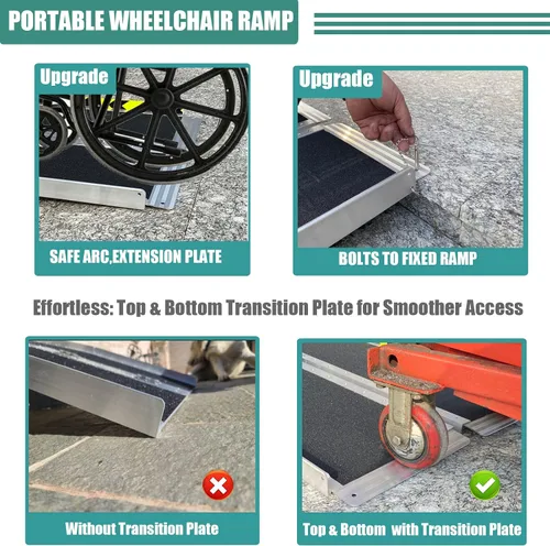 Vista 4 de Rampa plegable portátil de aluminio antideslizante para silla de ruedas, rampa de umbral con una superficie antideslizante, rampa